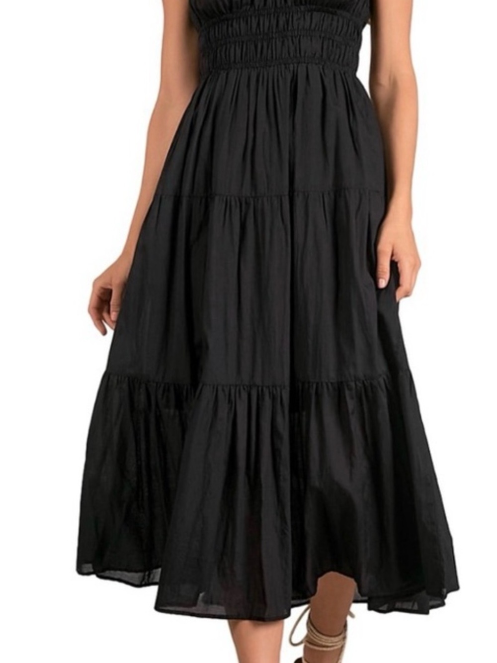 Elan Black Smocked Maxi Dress with Spaghetti Straps - Picture 4 of 4